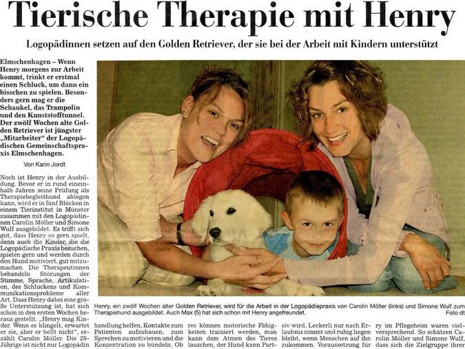 Tierische Therapie mit Henry - Kieler Nachrichten vom 17.07.2005 Tierische Therapie mit Henry