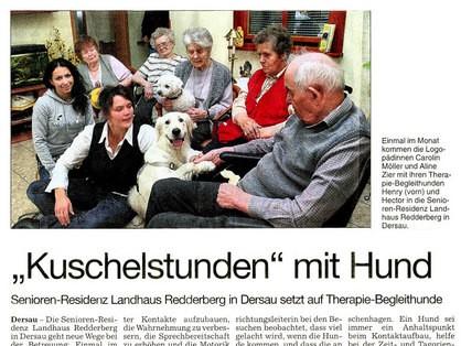 "Kuschelstunden" mit Hund - Artikel in den Kieler Nachrichten am 15.6.2009 Kuschelstunde mit Hund Kieler Nachrichten Artikel