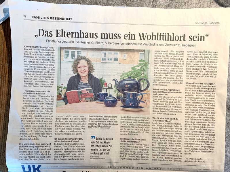 "Das Elternhaus muss ein Wohlfühlort sein" - Kieler Nachrichten am 10.03.2020 Artikelscan aus den Kieler Nachrichten
