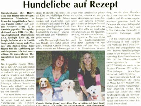 Hundeliebe auf Rezept Artikel im Förde Kurier