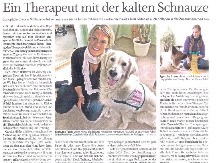 Ein Therapeut mit der kalten Schnauze - Holsteiner Courier 26.9.2011 Henry im Holsteiner Courier